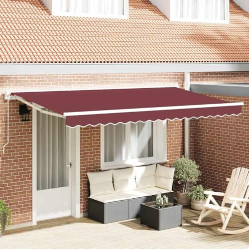 Toldo retráctil para terraza, color burdeos, 400 x 200 cm, tela para balcón, ventana, terraza, balcón, toldo