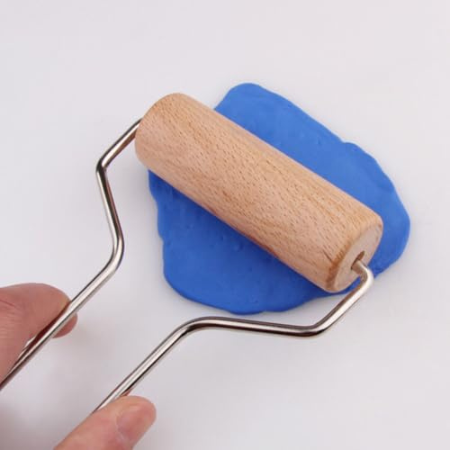 JOINPAYA Wooden Clay Roller with Handle Clay Rolling Pin for Polymer Pottery Stamping Tool Brayer Roller for DIY Art Projects Dough and Craft Use 5.91 in
