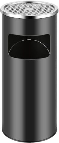Supfine Cendrier sur Pied avec Poubelle Intégrée, Acier Inoxydable, 60cm Hauteur, 15L Capacité, Récipient Amovible pour Hôtel Jardin Extérieur Supermarché (Noir- Rond (30 litres)- 1pcs)