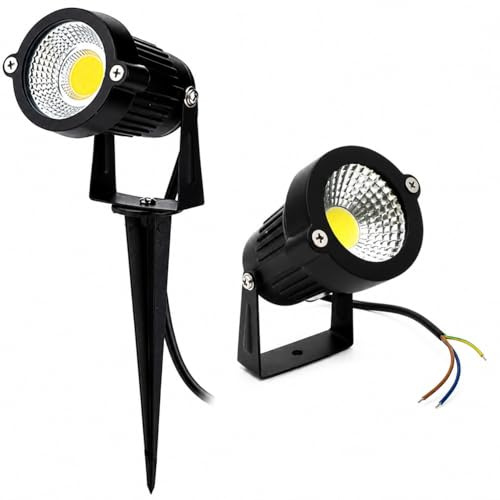 TANIASHOP Faretto LED COB con Picchetto 5W 220V IP65 da Giardino Esterno Proiettore Lampada da Terra Orientabile in Alluminio e Vetro Temperato, per Prato, Sentiero e Aiuole (4000, Kelvin)