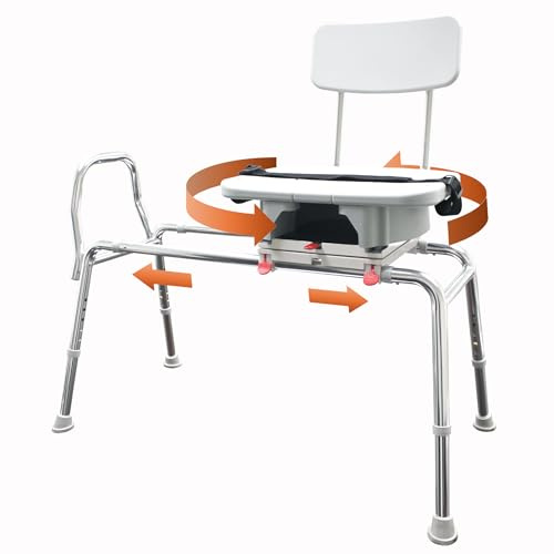 Eagle Health Supplies Sliding Shower Chair Tub Transfer Bench with Cut-Out Seat, FSA/HSA Eligible, Height Adjustable Shower Benches, Inside Shower, Swivel Shower Chair for Elderly and Disabled, 77663
