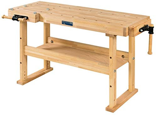 Küpper Hobelbank A-1500, keilgezinktes Buchenleimholz, 350 kg Traglast, inkl. 2 Spannzangen + 4 Metall-Klemmhalterungen