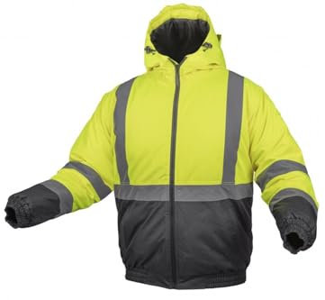Högert Technik - Arbeitsjacke Herren OKER, Reflektierende Jacke Wattierte, Warn Pilotenjacke Herren, Winddichte Warnjacke mit Polyester-Isolierung, 3 in 1 Jacke, Gelb - Größe XL