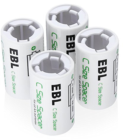 EBL Pack of 4 AA to C Battery Converters, AA to C Battery Adapter Holders