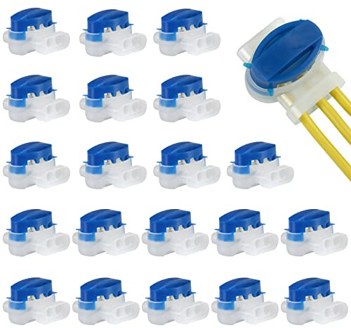 GWHOLE Lot de 20 connecteurs étanches à 3 voies pour câbles 22-14 AWG | Electrique IDC 314-BOX, auto-dénudant, réparation rapide d'épissure pour tondeuse à gazon, irrigation, éclairage paysager