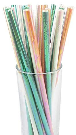 CTOBB 25pcs Verano Tropical desechable Paja del Papel de Green Palm Flamenco Beber Partido Hawaiano de Paja Fuente de la Boda decoración de la Tabla, la Sirena Mixta