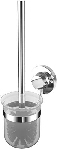 Cornat WC-Bürstenhalter-Set 3 in 1 - Inklusive WC-Bürste - 3 verschiedene Befestigungsoptionen mit Saugnapf, Klebepad & Bohren - Verchromt / WC-Garnitur / WC-Zubehör / T340267, Chrom (Glänzend)