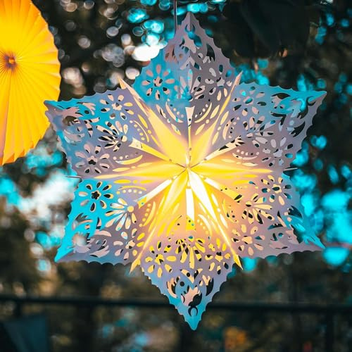 hellum Weihnachtsstern außen weiß Ø50cm, Stecker & Schalter | Weihnachtsstern mit Kabel in Schneeflockenform, Adventsbeleuchtung Fenster Kabel warmweiß, Stern aussen Weihnachten 577792