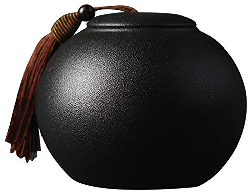Gets Ceramic Tea Jar Vintage Chinese Style Storage Jars Tea Tins Cans Black Canister Traditional Tea Caddy Sealed Lids Home Kitchen Dining Decoration (12 * 12.5cm)