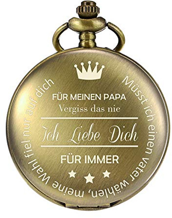 TREEWETO Taschenuhr mit Gravur Kette Herren Schwarz/Bronze Geschenk zum Geburtstag Vatertag Vater