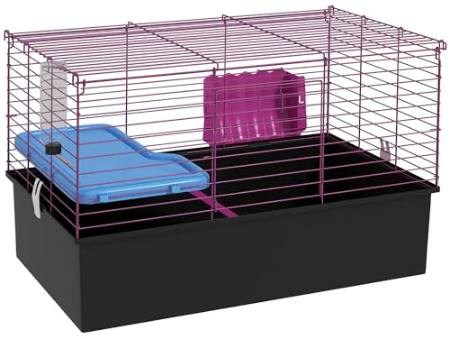 PawHut Jaula para conejillos de indias para chinchillas, jaula para animales pequeños con rampa, plato, botella de agua, 71 x 46 x 47 cm, color negro