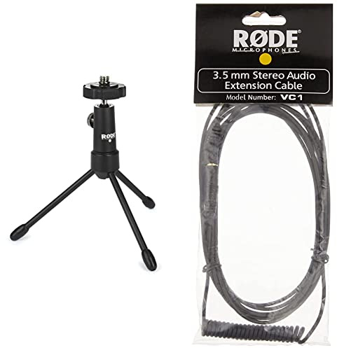 RØDE Tripod Mini Tabletop collapsible Mini Tripod Stand & VC1 Stereo 3.5mm Extension Cable, Headphone