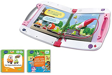 Vtech MagiBook v2 pink inklusive 2 Lernbüchern – Interaktives Lernbuchsystem zur Vorbereitung auf den Kindergarten und die Schule – Für Kinder von 2-7 Jahren
