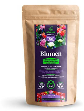 Planteo Wunderschöne Blumen Granulat, Nährstoffreicher Organischer Granulat zum streuen, Bio Blumendünger, Blumen Nahrung, Düngemittel mit Magnesium, Unkrautvernichter, Tierfreundlicher