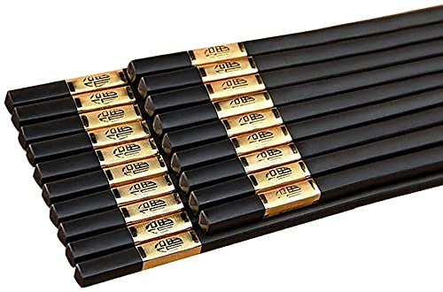 ZHANGZONG Bacchette Sushi Bacchette Cinesi Bacchette Giapponesi 10 Paia di Bacchette Cinesi in Fibra di Vetro Nera, Bacchette Antiscivolo in Lega di Fu per l'uso Quotidiano e la c
