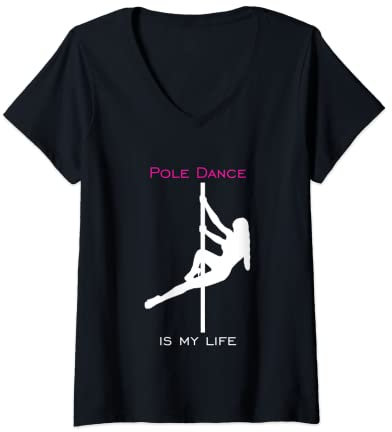 Damen Pole Dance Silhouette Body Stange Kurs Oberteil Frauen T-Shirt mit V-Ausschnitt