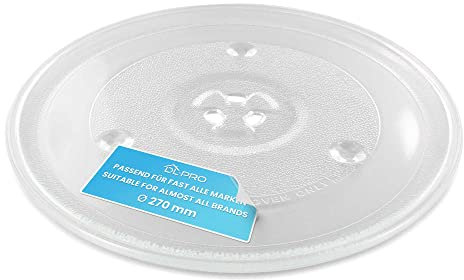 DL-pro Piatto universale per forno a microonde, 27 cm, piatto girevole in vetro, piatto girevole con 3 gommini da 270 mm, rotondo, ricambio per forno a microonde