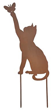 通用 Rostiges Katze Gartenstecker- Höhe 41cm tolle gartendeko aus Rost-Metall, deko rostoptik, Rostfiguren Tiere, Metall Rost Gartendeko Edelrost rostiger Beetstecker