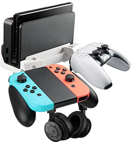 STORAGBT Wall Mount Stand Bundle for Nintendo Switch, Bracket Holder for Swith & Switch Oled, with Controller Wall Mount, Headphone Holder, Space Saving(White)