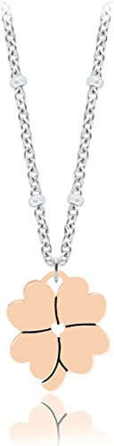 SAGA GIOIELLI® Collana Donna Quadrifoglio Portafortuna Acciaio Rosè