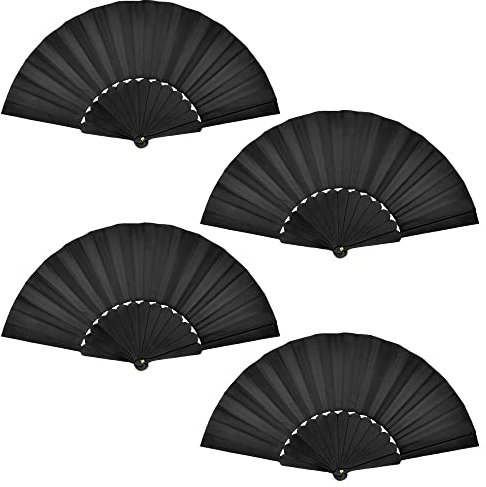 SCHYIDA Handfächer Schwarz, 4 Stück Hand Fan Klein Taschenfächer Bambus Fächer Handheld Faltventilator Hochzeit Faltbares Handfächer Faltfächer Klappfächer Chinesischer Fächer für Sommer, 23CM