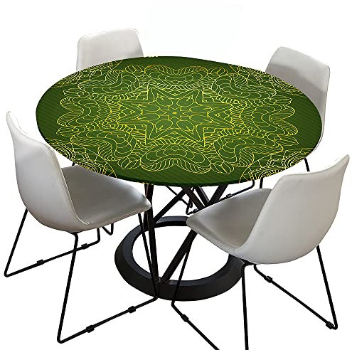 Morbuy Rund Tischdecke Elastisch, Lotuseffekt Tischdecke Abwaschbar Tischdecken Mandala Drucken Gartentischdecke Indoor Outdoor Tischtuch (Durchmesser 160cm,Dunkelgrün)