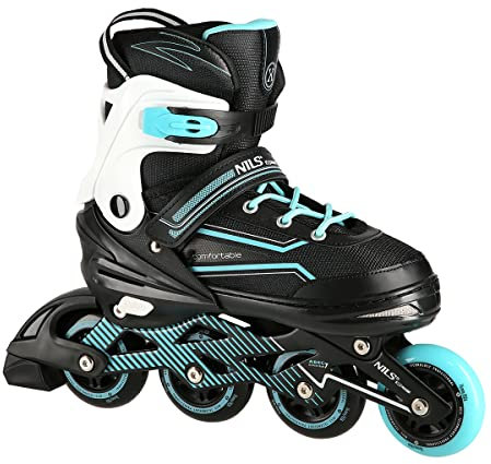 Nils Extreme Inline Skates Damen Inliner ABEC7 Verstellbare Inlineskates für Kinder (Schwarz-Türkis, 35-38), NA1169A