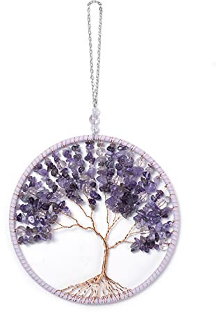 STIDE Amethyst, heilender Kristall, Baum des Lebens, zum Aufhängen, Draht, Quarz, Edelstein, Wand, Fenster, Heimbüro, Dekoration, Durchmesser 16 cm, Amethystbaum