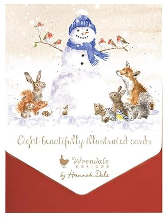 Wrendale Designs Biglietti di Natale, confezione da 8 pezzi, motivo: animali e pupazzo di neve