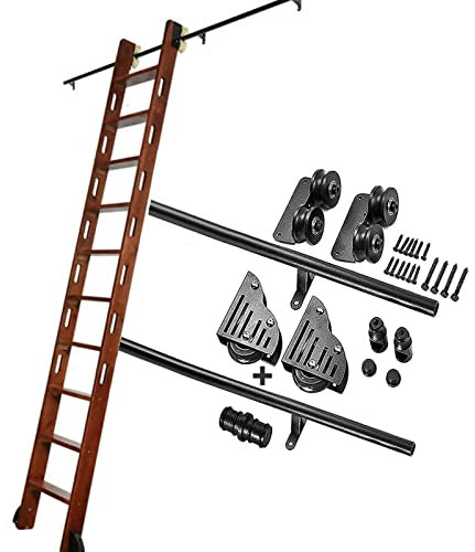 Schwarzes Schiebe-Scheunentür-Set, rollende Leiterschiene, Bibliotheks-Schiebeleiter-Schienen-Set, rollende Leiterschiene für Dachboden/Zuhause/Innenraum – keine Leiter ( Size : 600cm Gleisbausatz )