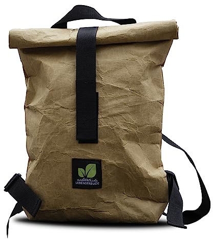 Natürliche Lebensfreude Rucksack Roll-Top aus veganem Leder handgefertigt in Deutschland - Papier Nachhaltig - Plastikfrei - Regional