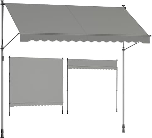 SONGMICS Store Banne Rétractable, Store Manuel, Réglable en Hauteur, avec Manivelle pour Balcon, Jardin, Terrasse, 300 x 180 cm, Gris GSA302G01