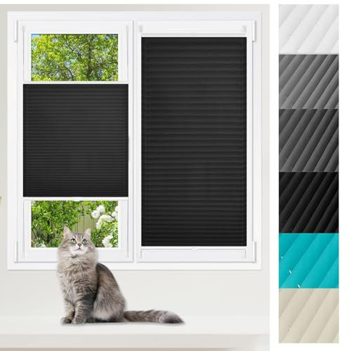 Plissee nach maß ohne Bohren 105 x 190 cm Verdunklungsplissee lichtundurchlässig Fensterrollo Rollo Inkl. Aller Montage-Teile für Schlafzimmer, Schwarz