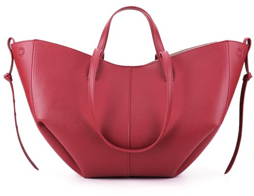 Handtasche aus veganem Leder für Damen, große Kapazität, Tragegriff oben, Schultertasche, trendige Tragetasche, Rot/Ausflug, einfarbig (Getaway Solids), Large