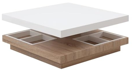Vente-unique Table Basse Fausto II - Plateau pivotant - MDF laqué Blanc & chêne