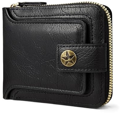 AdiStylinno Mens Wallets, Vintage Front Pocket Leather Wallet for Men, Large Capacity Credit Card Holder Wallet with Coin Pocket Multi Slots and ID Window (Black)