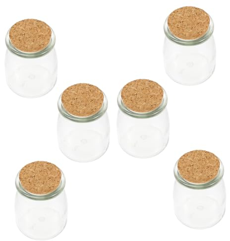 ABOOFAN Lot de 6 Bouteilles en Verre avec Bouchon en Liège de 200 Ml Pots de Yaourt Bouteilles de Stockage de Gelée Conception Scellée pour Plus de Fraîcheur Légères Et Portables