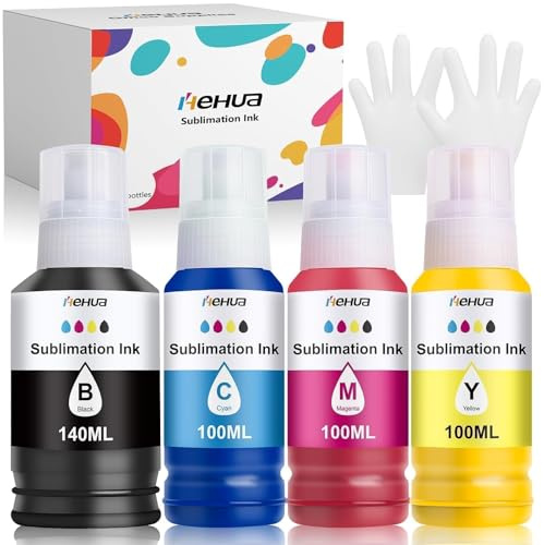 hehua 440ML Sublimationstinte Multipack Kompatibel für Epson E102 E104 | Kompatibel für ET-2810 ET-2820 ET-2830 ET-2815 ET-4810 ET-2850 ET-2856 ET-2870 für Heat Transfer T-Shirts Becher Tumbler
