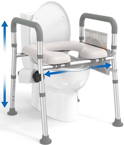 HOMLAND Erhöhter Toilettensitz mit Griffen, Toilettensitzerhöhung für Senioren mit verstellbarer Höhe und Breite, Toilettenerhöhung für ältere Menschen, Schwangere, passend für jede Toilette