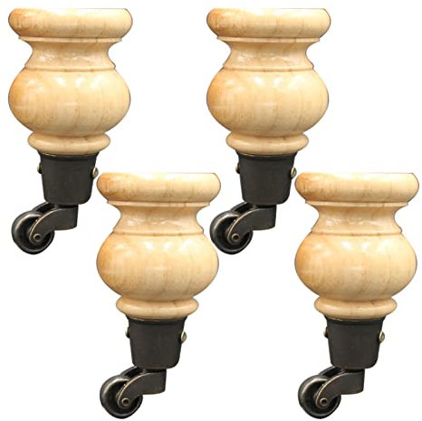 DUDUQZC Möbelbeine, 4er-Set Holzmöbelbeine, Stützfüße aus Massivholz mit Rollen, Ersatzbeine für Sofas, TV-Schrankbeine, für Stuhl, Büro, Schrank (12 cm), Klarlack