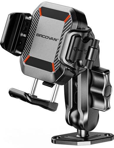 BRCOVAN Anti-Theft Phone Mount Holder with Vibration Dampener [Camera Friendly] [1s Lock & Release], with Aluminum Diamond Base & Medium Arm for Car Boat Truck Motorcycle UTV ATV Fit 5.4-7.2'' Phone