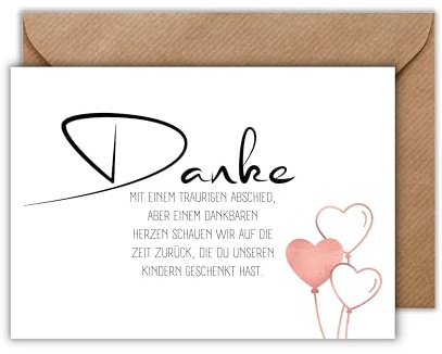 WBdesignz Liebevolle Danke Karte mit Umschlag - Stilvolle Abschiedskarte mit schöner Botschaft Herzliche Dankeschönkarte für Erzieher Betreuer Lehrer (DIN A6)