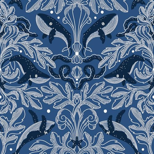 ReWallpaper tapet blått mönster havsfiskfolie för möbler barn självhäftande tapet självhäftande väggmöbler folie självhäftande för garderob självhäftande tapet badrum blå vattentät 44,5 cm × 3 m