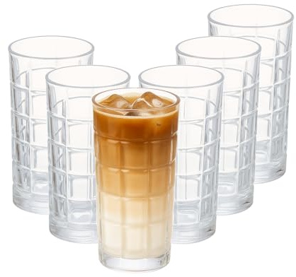 Eden & Willow Highball Drinking Glasses 350ml, Set of 6 Hi Ball Pint Cocktail Glasses, Dishwasher Safe BPA-Free, Tall Glassware Tumblers for Iced Coffee & Cold Drinks, Home Essentials