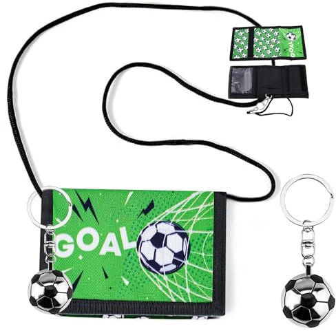 PacuM Geldbeutel Kinder Kinder Geldbeutel Jungs Fußball Motiv Fußball Brustbeutel Jungen Geldbeutel mit Metall Fußball Schlüsselanhänger Fußball Motiv Brustbeutel，für Teenager Jungs Mädchen