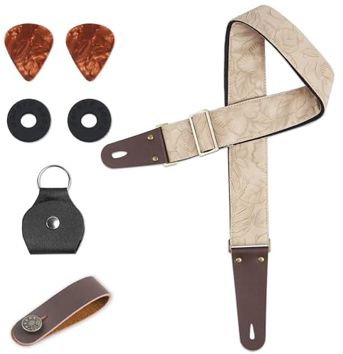 Czzmy Gitarrengurt, Verstellbarer Gitarren-Gurt Gitarrenband Guitar Strap mit Lederenden Plektrum Knöpfe Gitarrenhals Gurt für E-Gitarre Akustikgitarre Bass