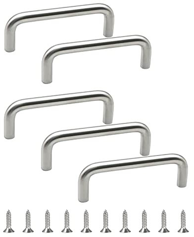 LOYKZCT Massiver runder Griff aus Edelstahl, Lochabstand 100 mm, U-förmiger Schrankgriff for Schlafzimmer, Badezimmer, Küchenschränke, Tür – 10 Stück/Silber gebürstet(Silver,5)