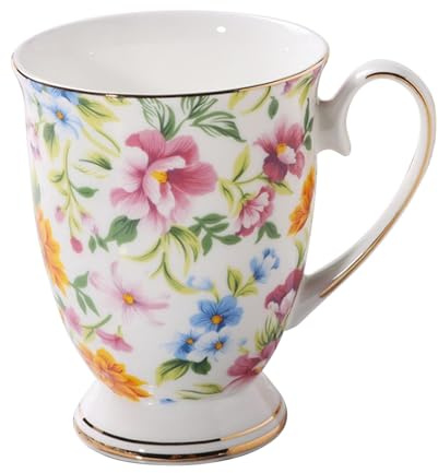 Smileshiney Tasse à café en céramique florale – 300 ml – Tasse en porcelaine anglaise florale – Tasse à café classique en porcelaine anglaise – Tasse à café vintage – Passe au lave-vaisselle pour la