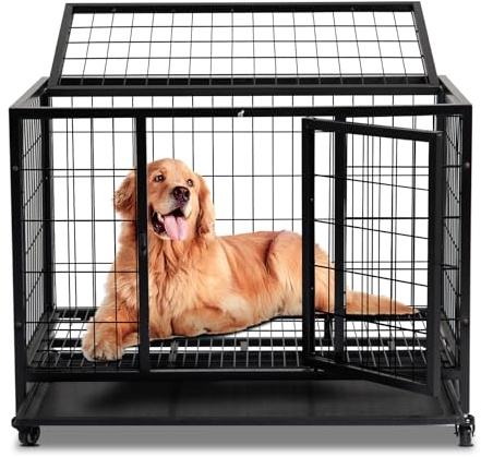 LEADZM Cage pour Chien XL 91x62x70cm – Chenil avec 2 Portes & Roues Verrouillables 360° – Bac en Plastique Amovible et Structure Métal Renforcé Noir