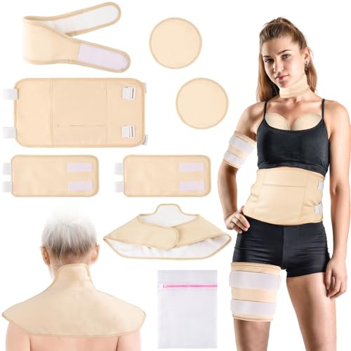 Rizinusöl-Packung, wiederverwendbar, Bio-Baumwolle, Rizinusöl-Pack-Set für Schulter, Nacken, Taille, Brust, Arm und Bein, verstellbare elastische Bänder, maschinenwaschbar, Anti-Öl-Leck, 8 Stück